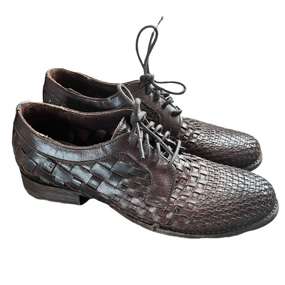 Frye Manny Woven Oxford Braided Leather Lace Up Loafer Boho Career Brown 8.5 - Picture 1 of 7